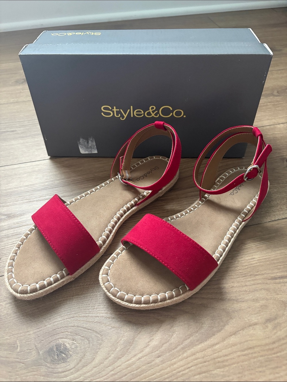 Red Ankle-Strap Espadrille Flat Sandals